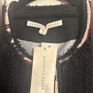 NWT- Veronica Beard Navy Tweed Jacket with Red/White Braiding & Gold Buttons